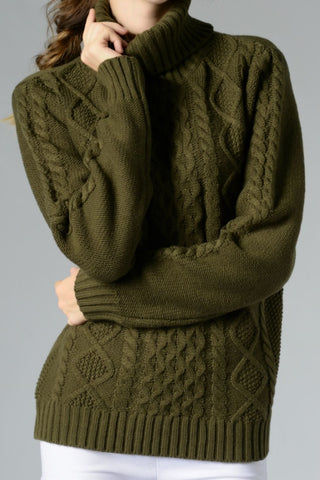 Cable-Knit Turtleneck Long Sleeve Sweater