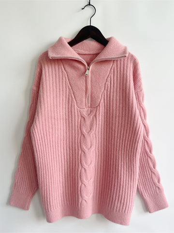 Ribbed Half Zip Long Sleeve Sweater