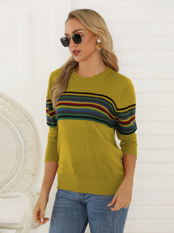 Striped Round Neck Long Sleeve Sweater