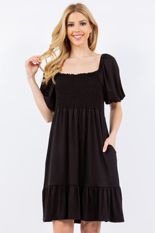 Full Size Ruffle Hem Short Sleeve Smocked Dress