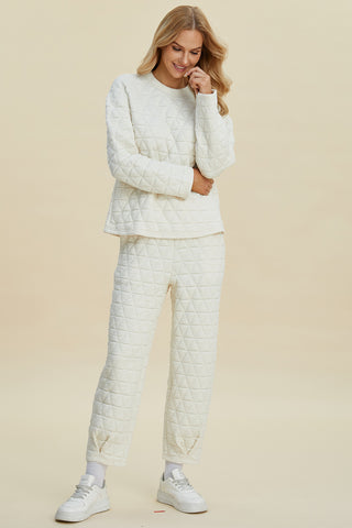 Full Size Texture Round Neck Long Sleeve Top and Pants Set