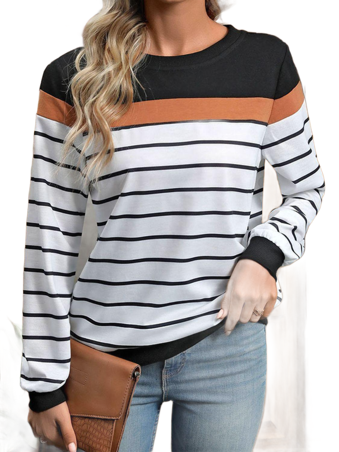 Striped Round Neck Long Sleeve Sweatshirt