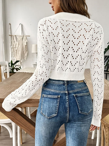 Collared Neck Long Sleeve Knit Top