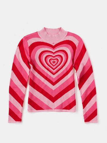 Heart Mock Neck Long Sleeve Sweater