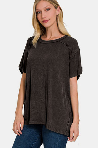 Washed Ribbed Short Sleeve Top