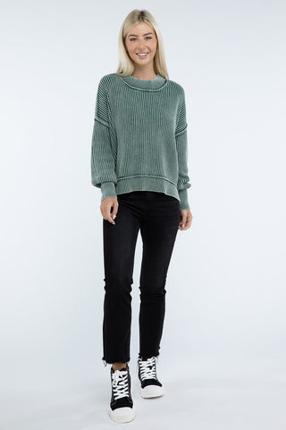 Washed Side Slit Oversize Cropped Sweater