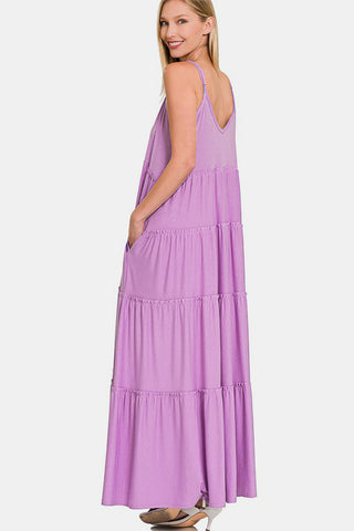 Frill Tiered V-Neck Maxi Came Dress