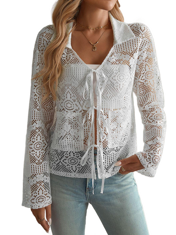 Tied Collared Neck Long Sleeve Top