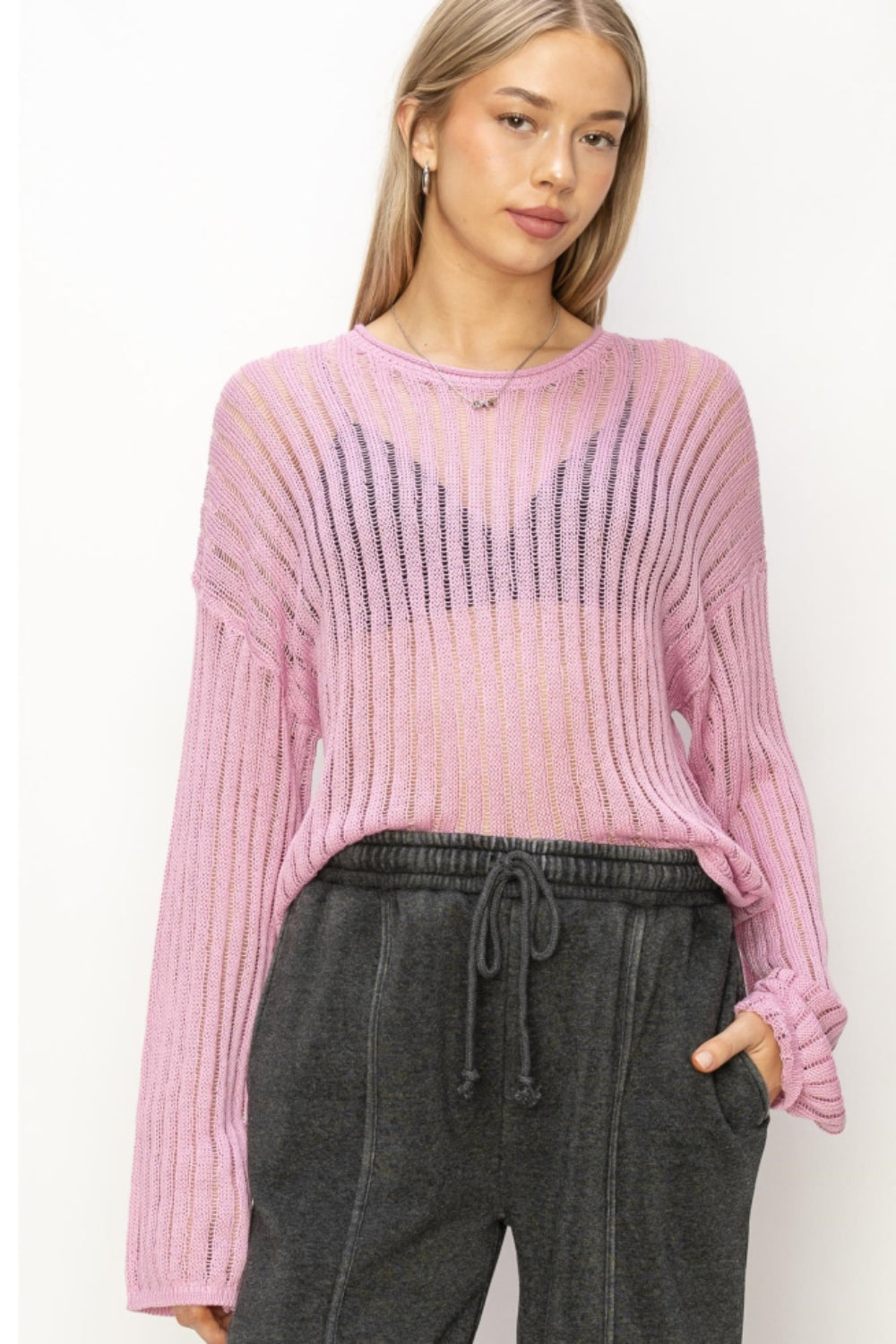 Ribbed Long Sleeve Knit Top