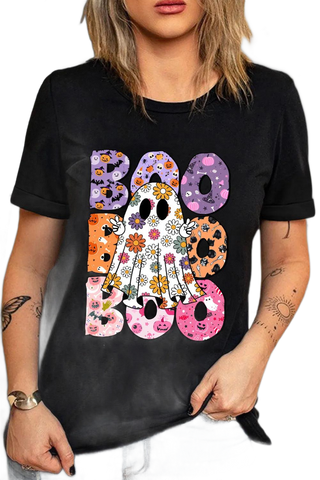 BOO, Ghost Graphic Round Neck Short Sleeve T-Shirt