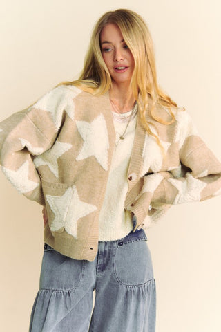 Davis & Dani Fuzzy Star Button Down Cardigan