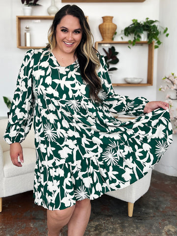 Full Size Printed Ruffle Hem Dress with Pocket