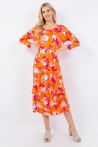 Full Size Pick-Up Hem Asymmetric Floral Midi Dress