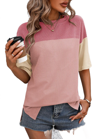 Color Block Round Neck Half Sleeve T-Shirt