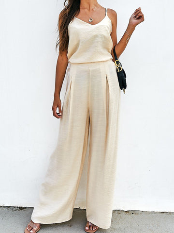 Spaghetti Strap Came and Wide Leg Pants Set