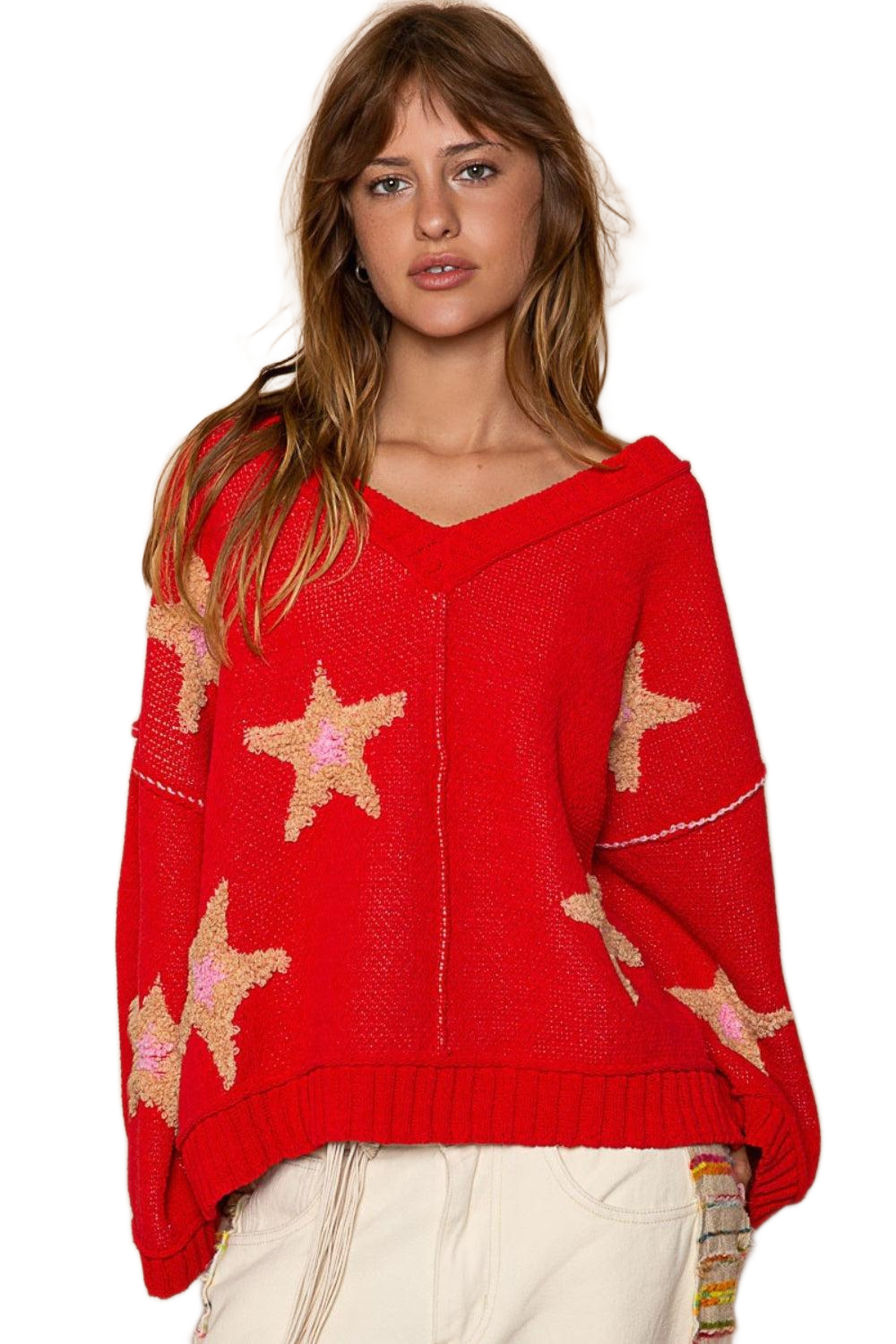 Long Sleeve Star Patch Sweater