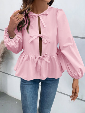 Peplus Tied Long Sleeve Blouse