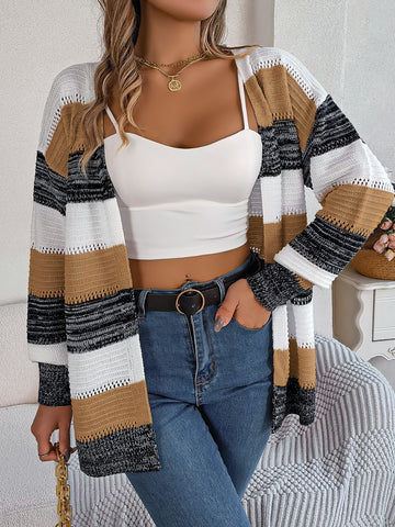 Striped Open Front Cardigan