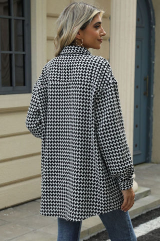 Hounds tooth Button Up Dropped Shoulder Coat