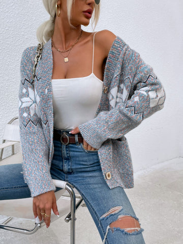 Feathered Pocketed Button Up Cardigan