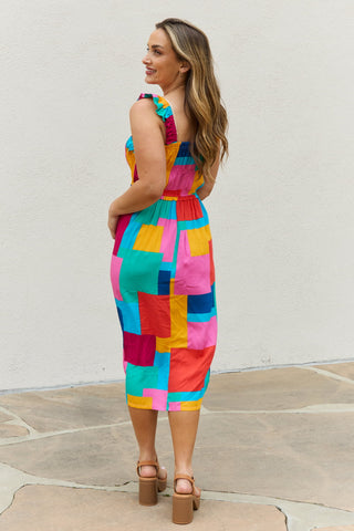 Multicolored Square Print Summer Dress