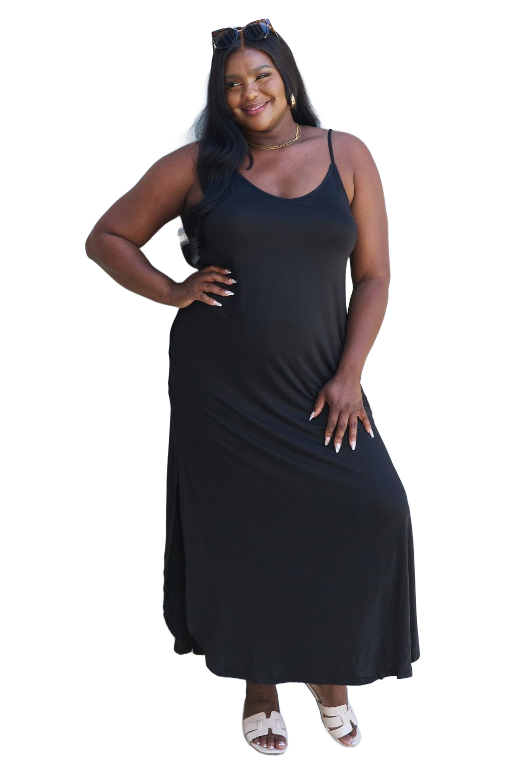 Full Size Cami Side Slit Maxi Dress in Black