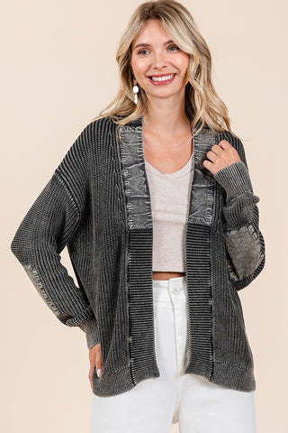 Photoshop Contrast Patch Open Front Mineral Wash Cardigan