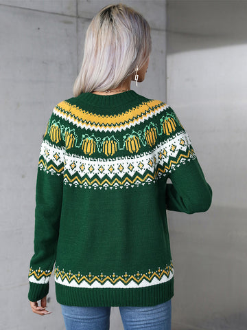 Geometric Round Neck Long Sleeve Sweater