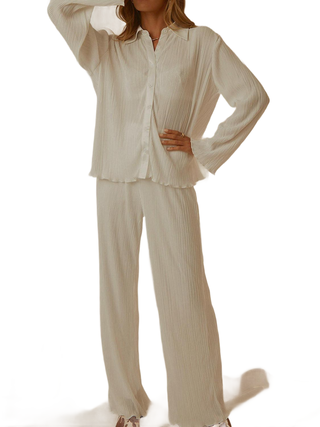 Collared Neck Long Sleeve Top and Pants Lounge Set