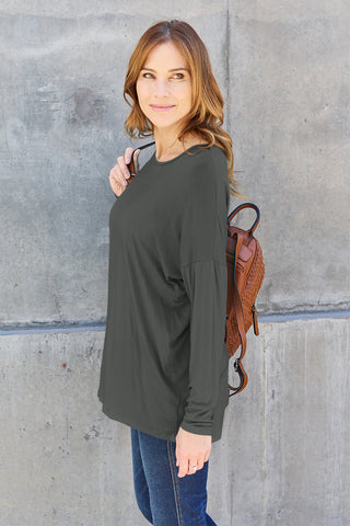 Full Size Round Neck Dropped Shoulder T-Shirt