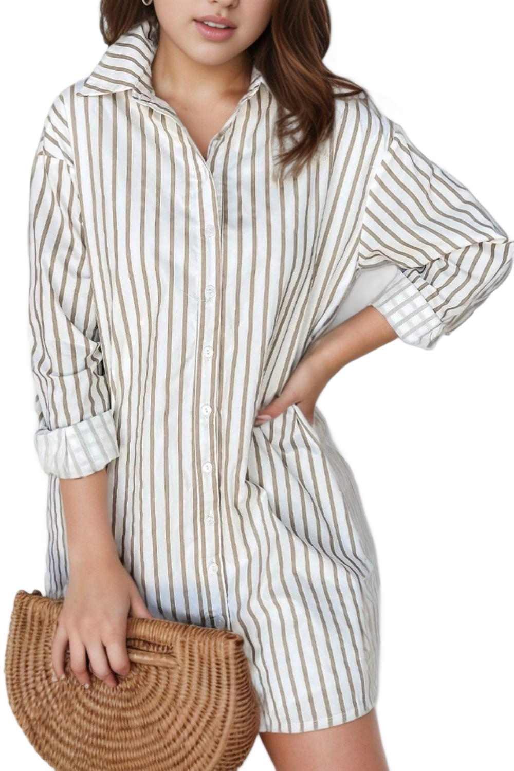 Striped Long Sleeve Mini Shirt Dress