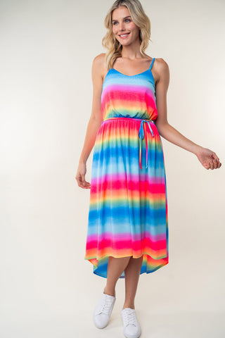 Full Size Ombre Striped Midi Cami Dress