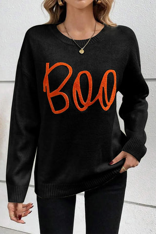 BOO, Round Neck Long Sleeve Sweater