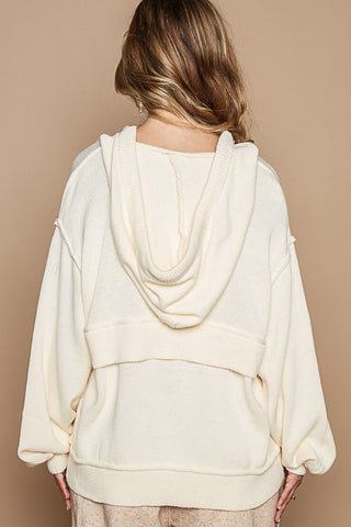 Half Zip Drop Shoulder Hooded Sweater