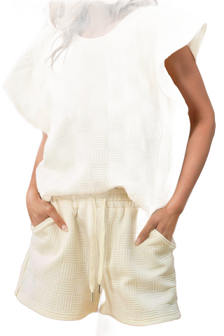 Ruffled Round Neck Top and Drawstring Shorts Set