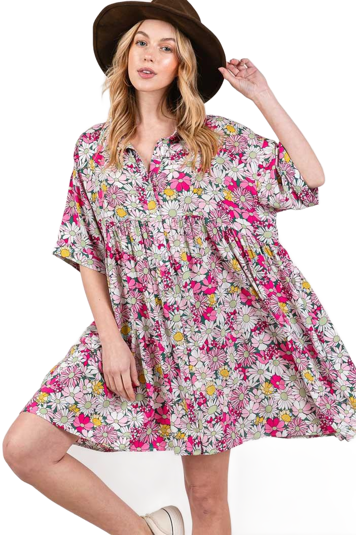 Floral Button Down Mini Shirt Dress