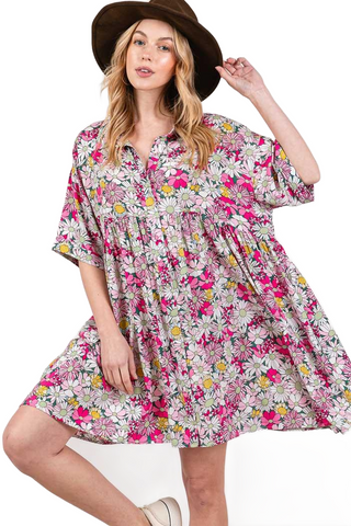 Floral Button Down Mini Shirt Dress