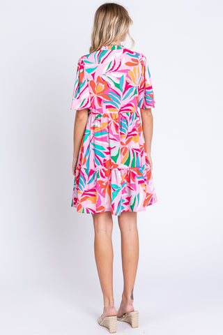 Printed Short Sleeve Ruffle Hem Dress