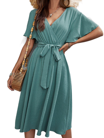 Surplice Flutter Sleeve Midi Dress