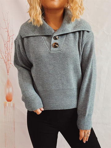 Statement Collar Half Button Sweater