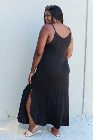 Full Size Cami Side Slit Maxi Dress in Black