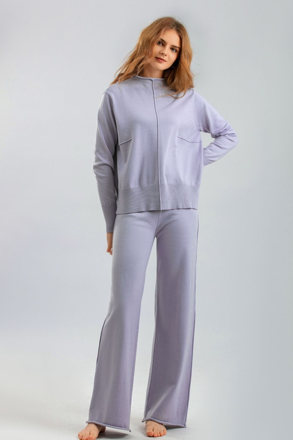 Basic Bea Mock Neck Long Sleeve Top and Pants Sweater Set