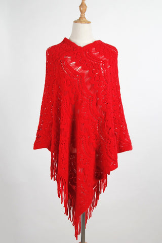 Fringe  Surplice Cape Sleeve Poncho