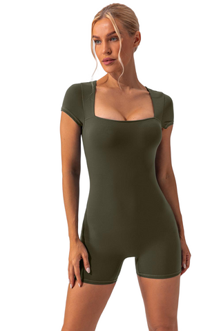 Square Neck Cap Sleeve Active Romper