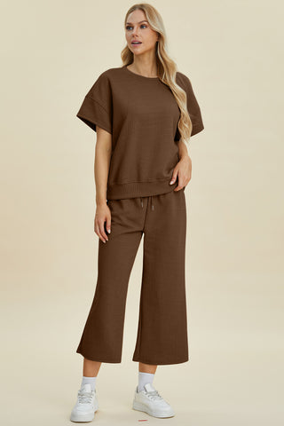 Full Size Texture Round Neck Top and Pants Set