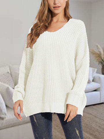 V-Neck Batting Dropped Shoulder Sweater