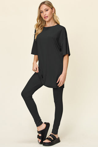 Full Size Round Neck Dropped Shoulder T-Shirt and Leggings Set