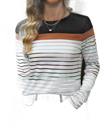 Striped Round Neck Long Sleeve T-Shirt