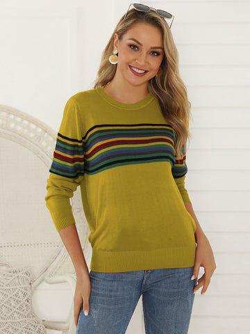 Striped Round Neck Long Sleeve Sweater