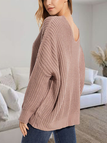 V-Neck Batting Dropped Shoulder Sweater